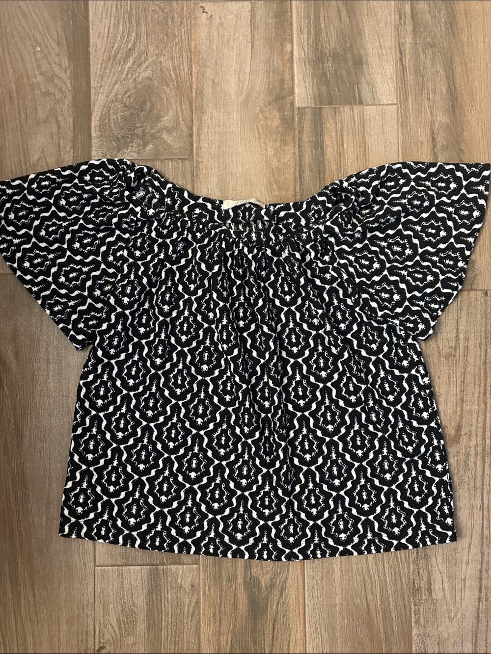 LOFT Black and White Smocked Off-Shoulder Blouse